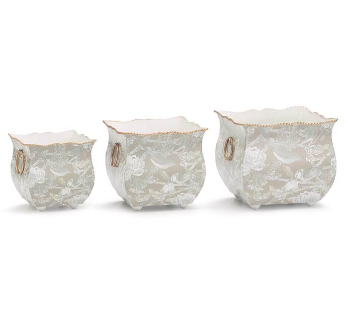 Burton and Burton BOUTIQUE Small GRAY WHITE BIRD PLANTERS