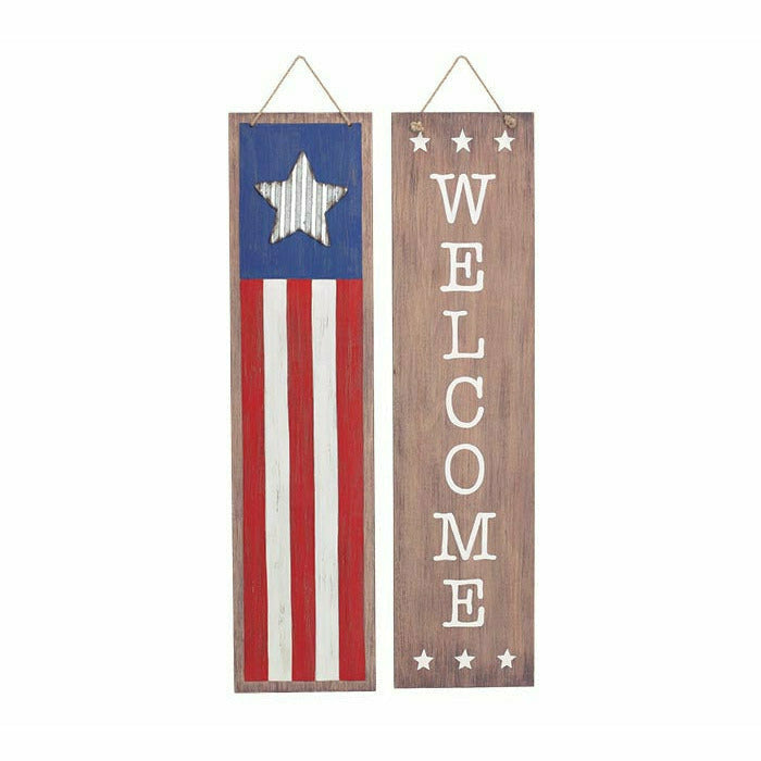 Burton and Burton DECORATIONS Patriotic Porch Sitter Welcome Sign