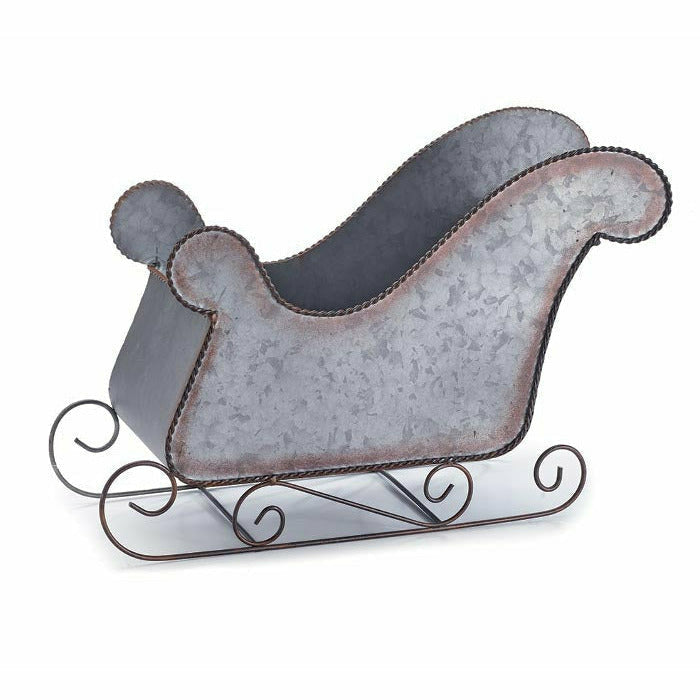 Burton and Burton HOLIDAY: CHRISTMAS LARGE GALVANIZED TIN SLEIGH PLANTER