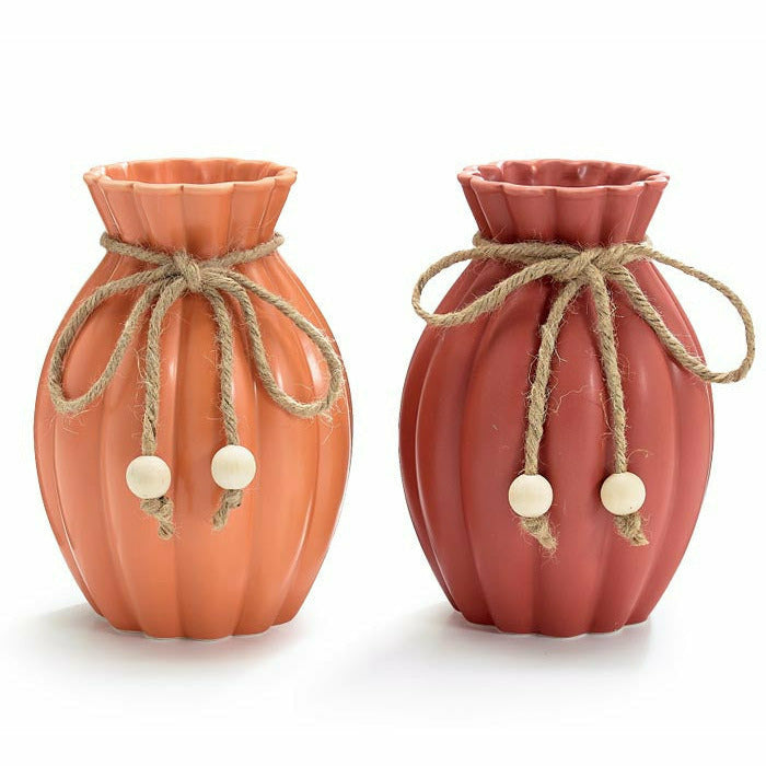 Burton and Burton HOLIDAY: FALL ORANGE CERAMIC CINCHED NECK VASE WITH TWINE