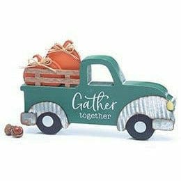 Burton and Burton HOLIDAY: FALL Shelf Sitter Green Truck with Pumpkins