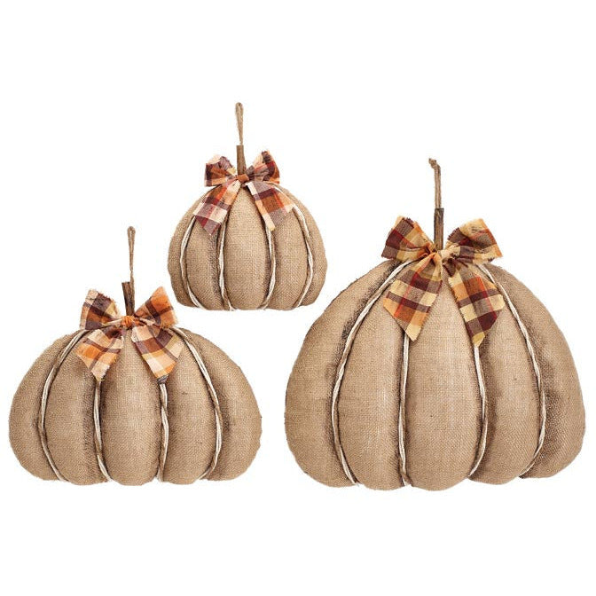 Burton and Burton HOLIDAY: FALL Small DECORATIVE BURLAP COVERED PUMPKINS