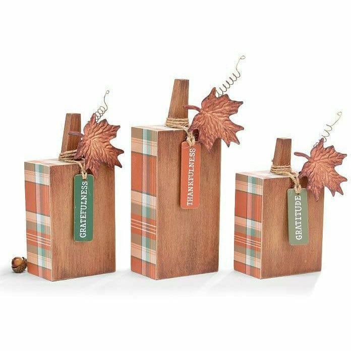 Burton and Burton HOLIDAY: FALL Small Wood Pumpkins with Fall Plaid Individual and Assorted