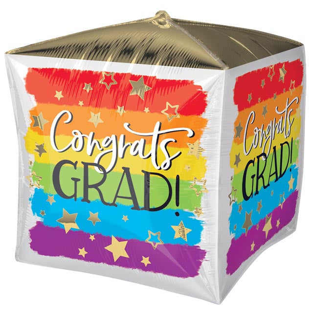 Burton and Burton HOLIDAY: GRADUATION 15&quot; GRAD CUBEZ PAINTED RAINBOW GRAD FOIL BALLOON