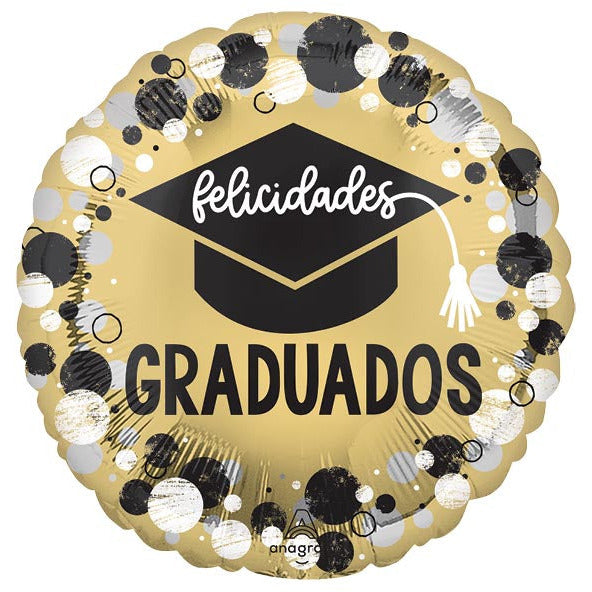 Burton and Burton HOLIDAY: GRADUATION 17&quot; FELICIDADES GRADUADOS CIRCLES DOTS FOIL BALLOON