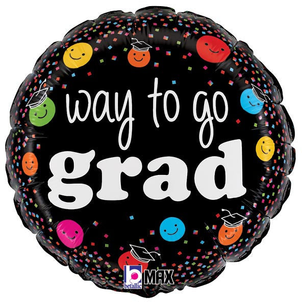 Burton and Burton HOLIDAY: GRADUATION 18&quot; GRADUATION WAY TO GO GRAD SMILEY FACES FOIL BALLOON