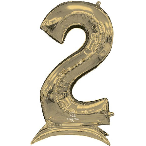 Burton and Burton HOLIDAY: GRADUATION 52&quot; Shaped Number &quot;2&quot; White Gold Stand Up Balloon