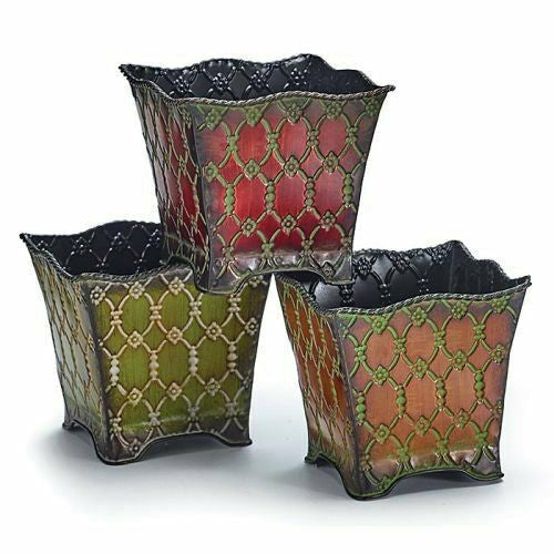 Burton and Burton Planter 4&quot; Tin Square Shape in, 3 Assorted