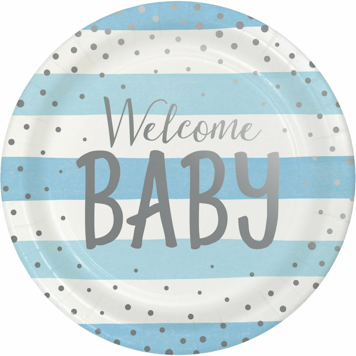 Creative Converting BABY SHOWER Blue Silver Foil Celebration Dinner Plate