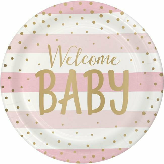 Creative Converting BABY SHOWER Pink Gold Foil Celebration Dinner Plate