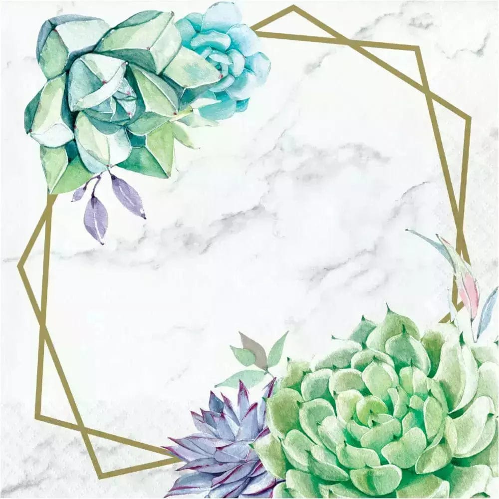 Creative Converting Green &amp; Gray Geometric Succulent Paper Napkin