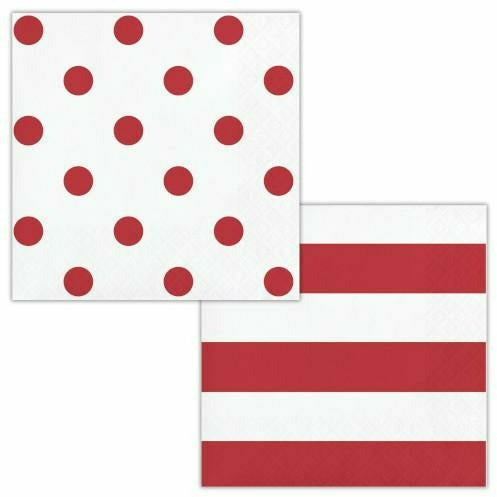 Creative Converting HOLIDAY: VALENTINES Classic Red Dots and Stripes Beverage Napkins 16ct