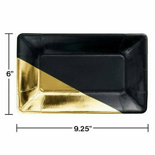 Creative Converting Rectangular Appetizer Plate - Black and Gold