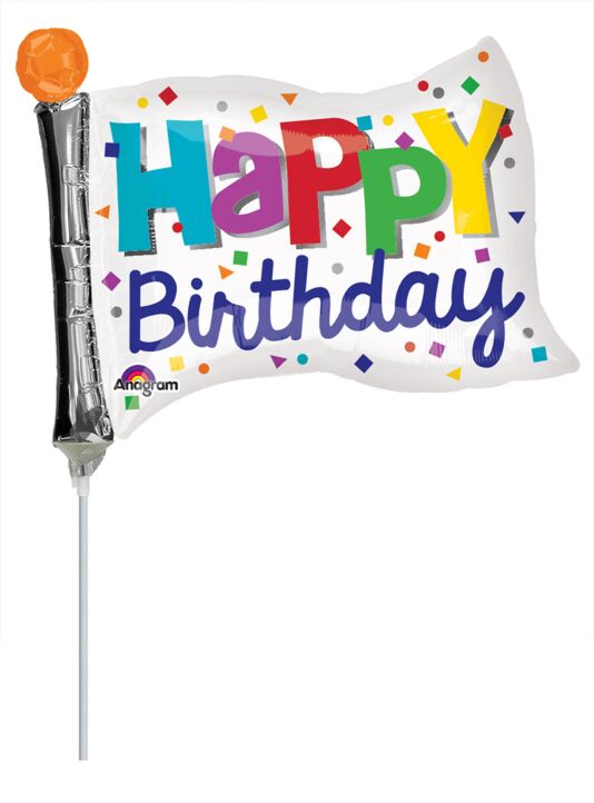 Mayflower Distributing BALLOONS 14&quot; Air Filled - Happy Birthday Flag Balloon On A Stick