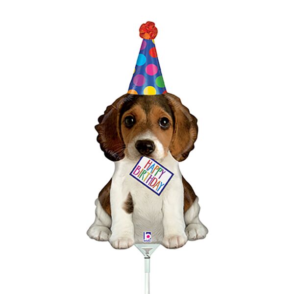 Mayflower Distributing BALLOONS 14&quot; Air Filled - Happy Birthday Puppy Balloon On A Stick