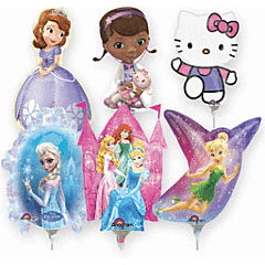 Mayflower Distributing BALLOONS 14&quot; Air Filled - Licensed Girl Character Balloons On A Stick