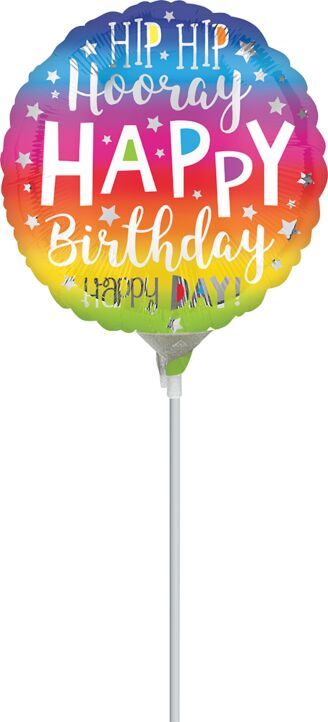 Mayflower Distributing BALLOONS 4" Air Filled - Hip Hip Hooray Happy Birthday Happy Day Balloon On A Stick