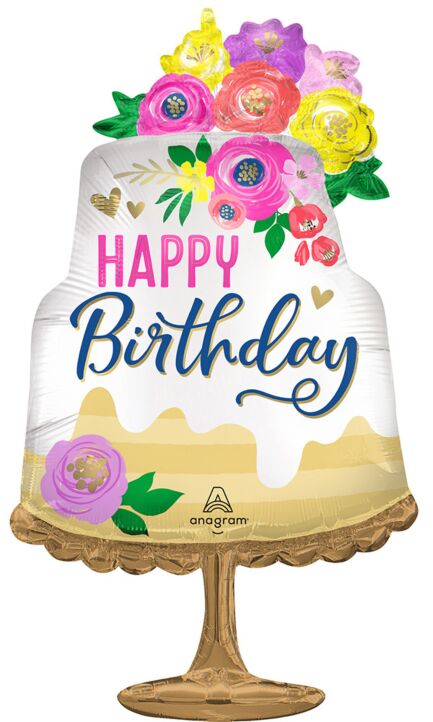 Mayflower Distributing BALLOONS 647 32&quot; Satin Artful Floral Birthday Foil Balloon