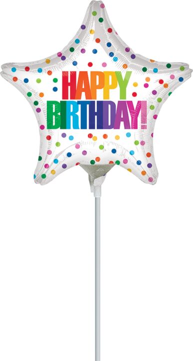 Mayflower Distributing BALLOONS 9&quot; Air Filled - Happy Birthday Color Dots Star Shaped Balloon On A Stick