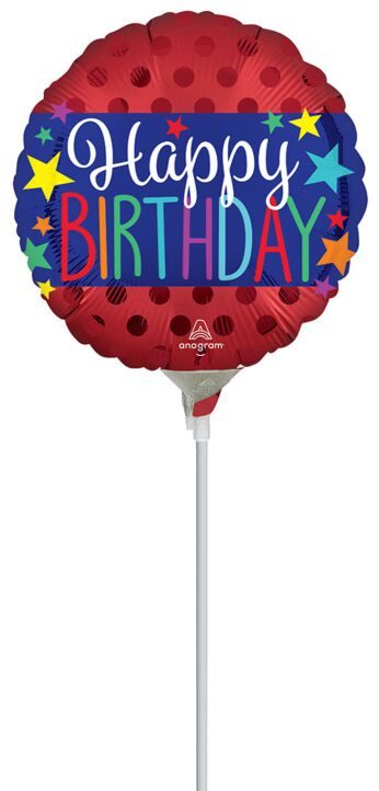 Mayflower Distributing BALLOONS 9&quot; Satin Happy Birthday Banner Balloon On A Stick