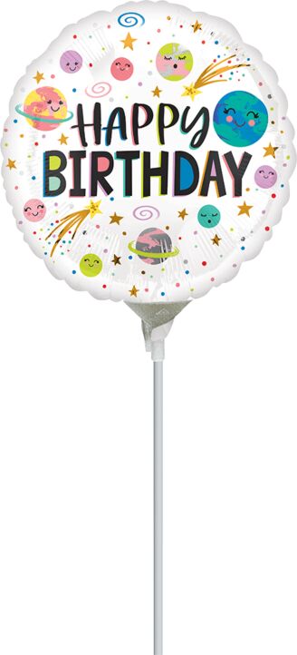 Mayflower Distributing BALLOONS 9" Smile Galaxy Happy Birthday Balloon On A Stick