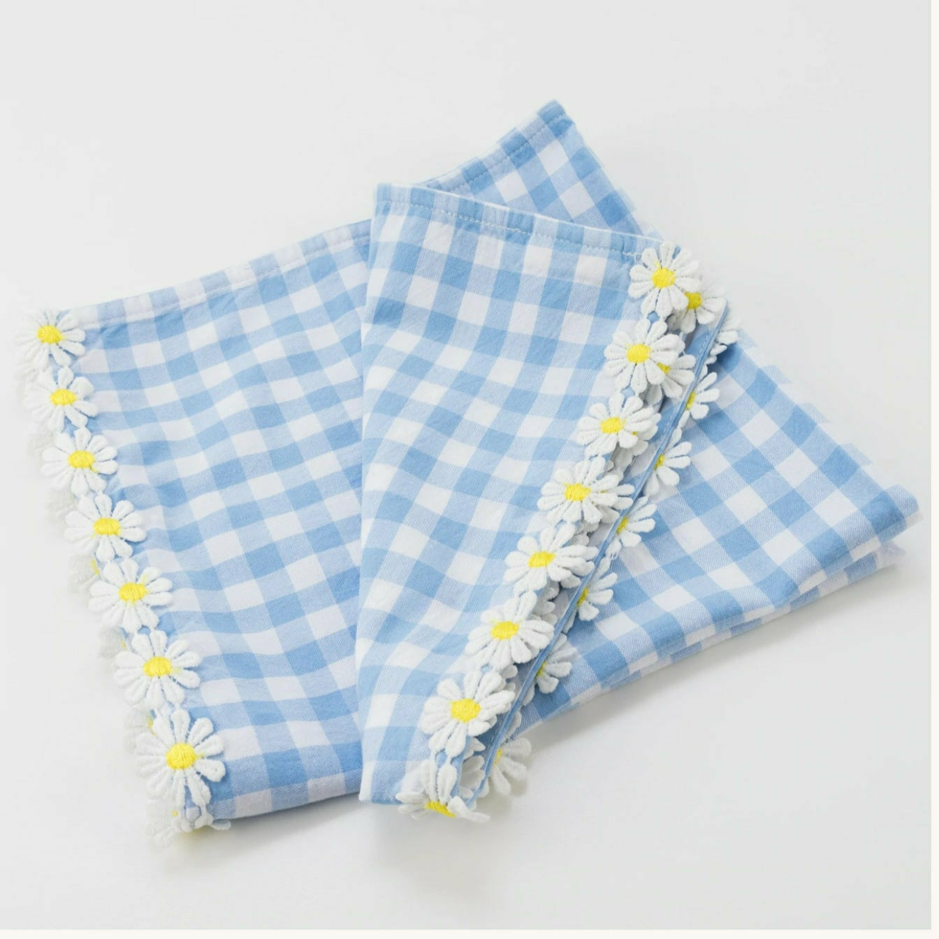 Meri Meri BOUTIQUE NAPKINS Daisy Edge Gingham Fabric Napkins - 4 Count