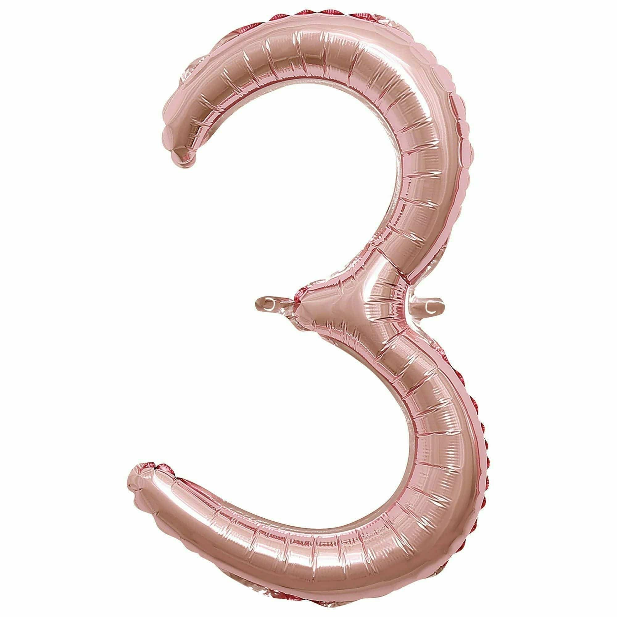 Nikki's Balloons BALLOONS 3 Rose Gold Script Number Air-Filled Mylar Balloon