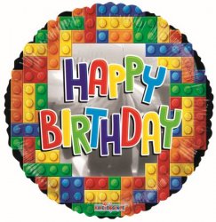 Nikki&#39;s Balloons BALLOONS A001 18&quot; Happy Birthday Building Blocks Foil Balloon