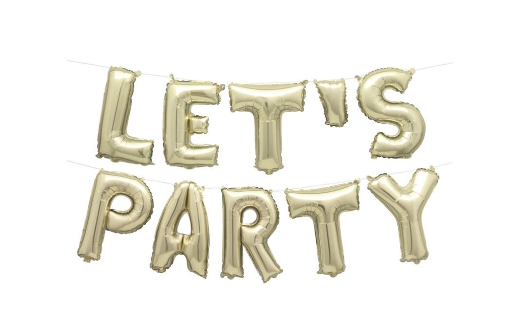 Gold "Let's Party" 14" Foil Letter Balloon Banner Kit