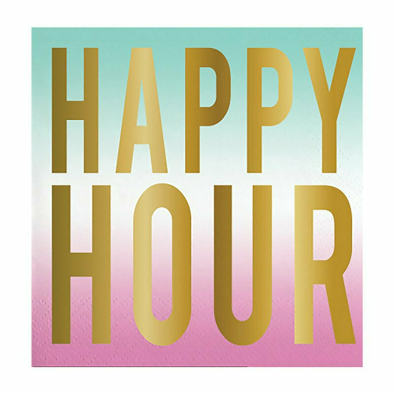 Slant Collections BOUTIQUE Embossed Foil Beverage Napkins - &quot;HAPPY HOUR&quot; - 20 Count