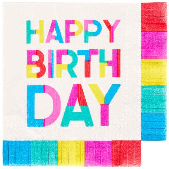 Slant Collections BOUTIQUE Fringe Napkin - Happy Birthday Block