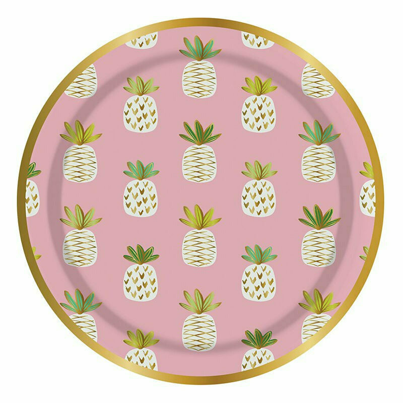 Slant Collections BOUTIQUE Pink Pineapple Round Lunch Plate - 8 Count