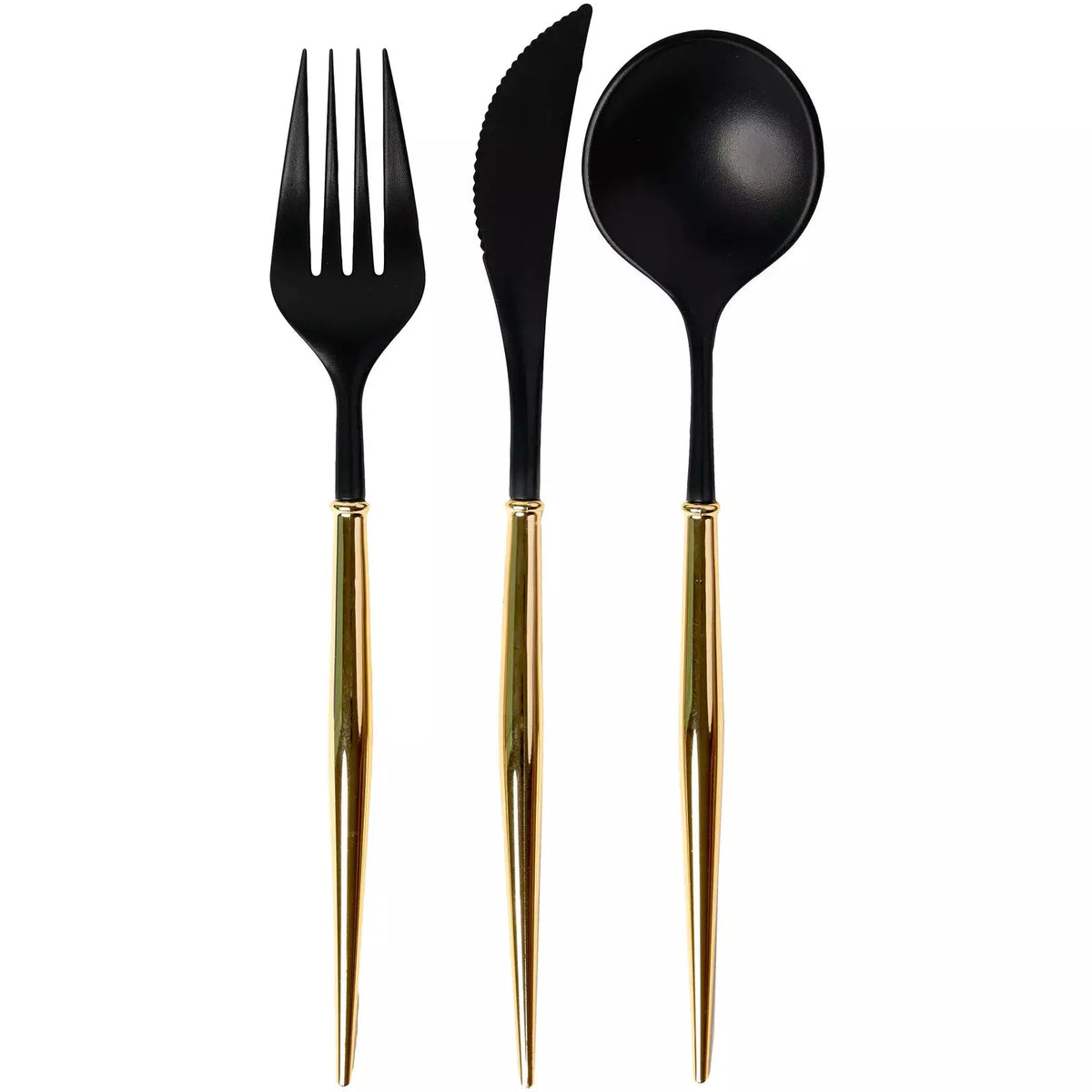 Sophistiplate BASIC BLACK &amp; GOLD BELLA ASSORTED PLASTIC CUTLERY/24PC, SERVICE FOR 8