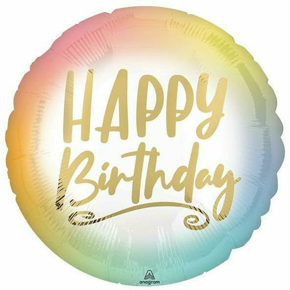 Ultimate Party Super Stores BALLOONS 397 17&quot; Happy Birthday Ombre Gold Foil