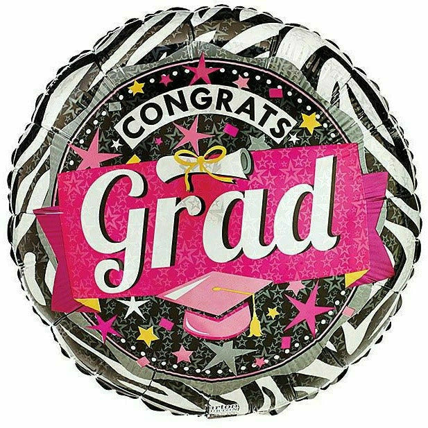 Ultimate Party Super Stores BALLOONS E022 18&quot; Pink Zebra Congrats Grad