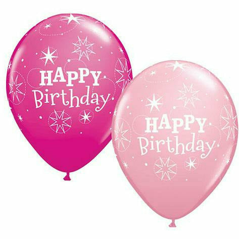 Ultimate Party Super Stores BALLOONS Happy Birthday Sparkle Pink Mixed Assortment 11&quot; Latex Balloon