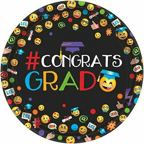 Ultimate Party Super Stores Congrats Grad&quot; Emoji Round Plates Party