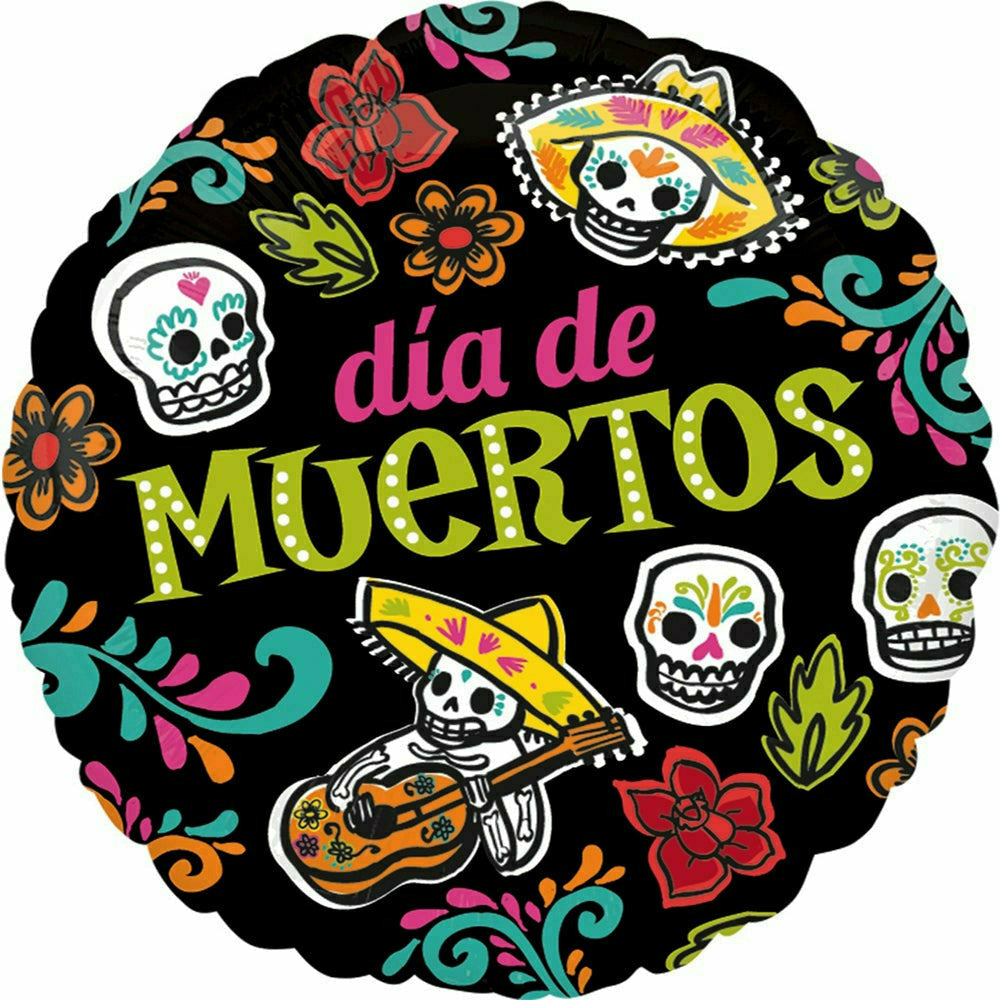 Ultimate Party Super Stores G010 Dia De Los Muertos Skulls Flowers Black Day of the Dead 18"