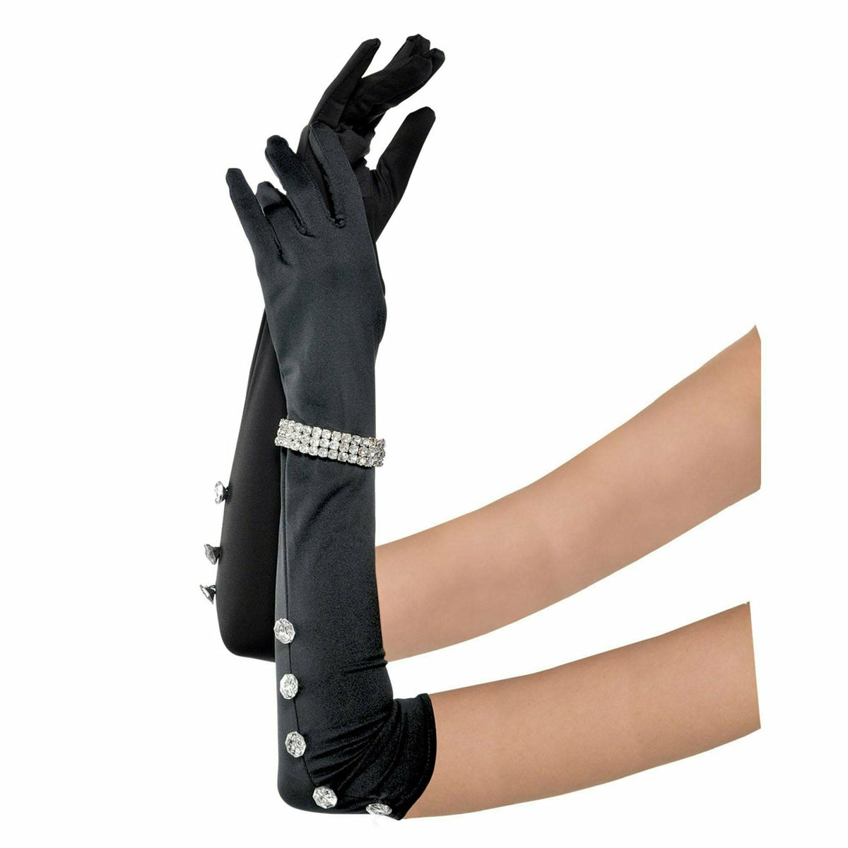 Ultimate Party Super Stores Satin Gloves With Rhinestone Bracelet