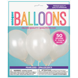 Unique BALLOONS 12&quot; Latex Balloons, 50ct - Iridescent White