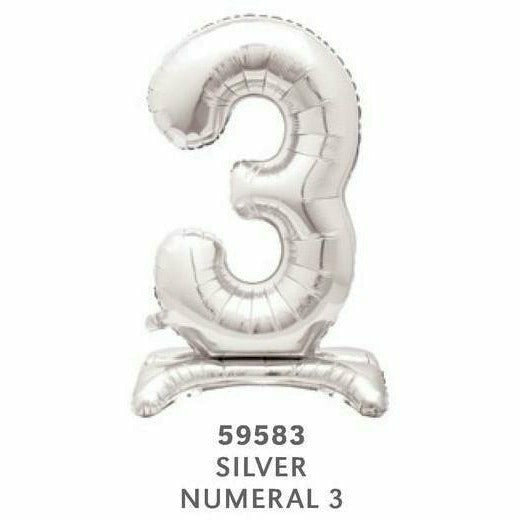 Unique Industries BALLOONS 3 30" Silver Air-Filled Standing Number Balloons