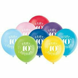 Unique Industries BALLOONS Fun Happy 10th Birthday 12&quot; Latex Balloons, 8ct