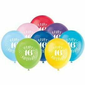 Unique Industries BALLOONS Fun Happy 16th Birthday 12&quot; Latex Balloons, 8ct