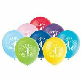 Unique Industries BALLOONS Fun Happy 4th Birthday 12" Latex Balloons, 8ct