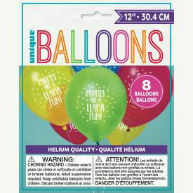 Unique Industries BALLOONS Llama Birthday 12&quot; Latex Balloons, 8ct