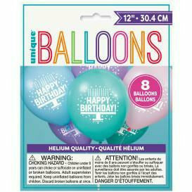 Unique Industries BALLOONS Pastel Birthday Cake 12" Latex Balloons, 8ct