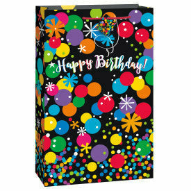 Unique Industries GIFT WRAP Black Bright Stars &amp; Dots Happy Birthday Extra Jumbo Gift Bag