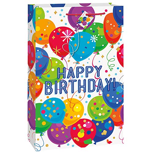 Unique Industries GIFT WRAP Jumbo Bright Balloons &amp; Dots Happy Birthday Gift Bag