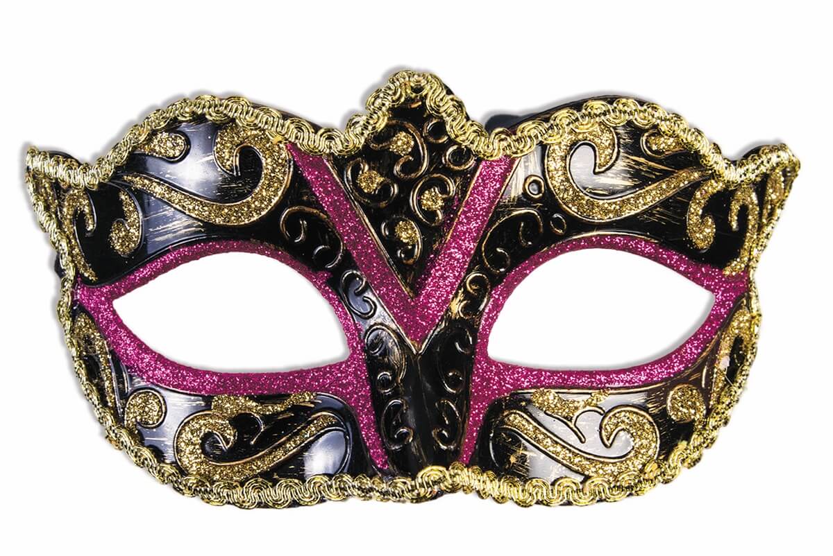 Eye Mask With Ribbon Gold Trim-Black/White/Pink